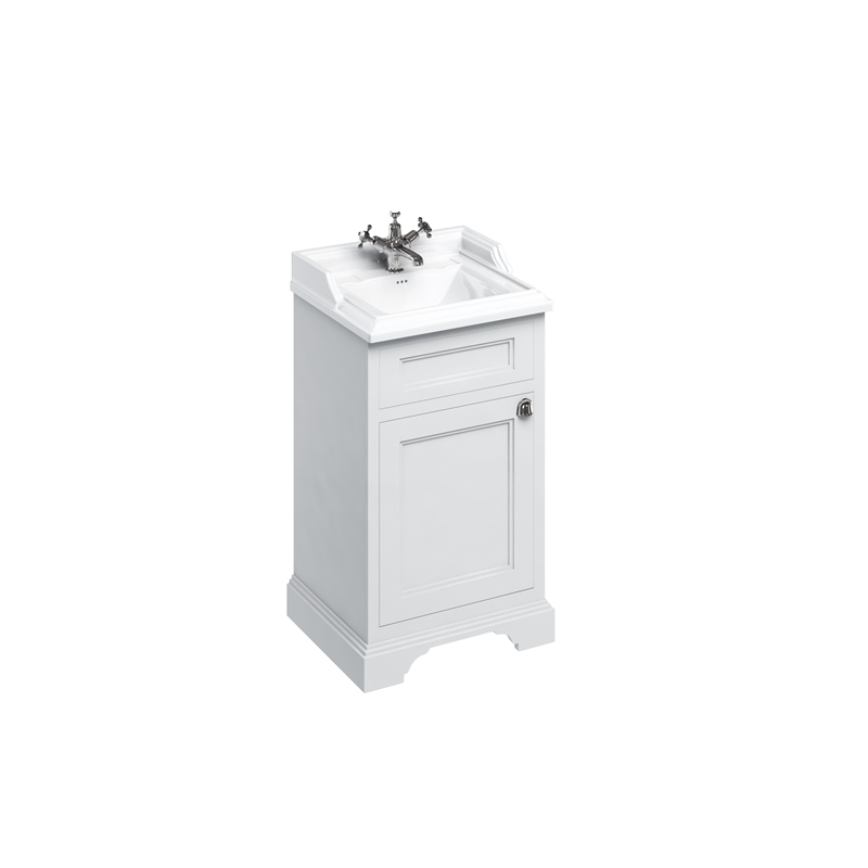 Freestanding 50cm basin unit with door - Matt White